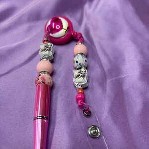 Pink Beaded Charm Pen with Decorative Accents